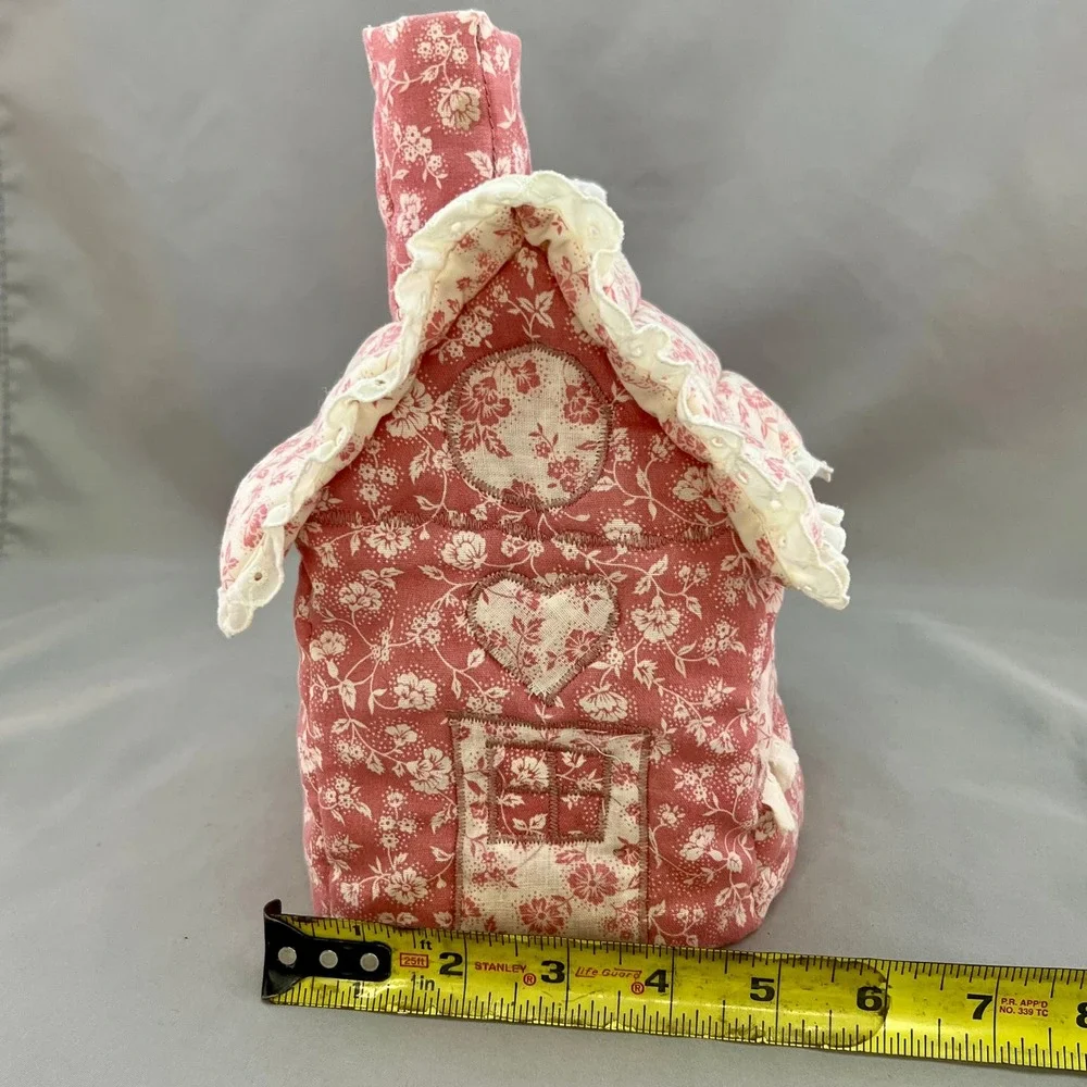 Vintage Tissue Box Cover Quilted Cottage Floral Lace Trim Mauve Pink Cream